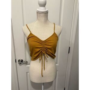 Double Zero Ruched Drawstring Cami in Mustard Yellow